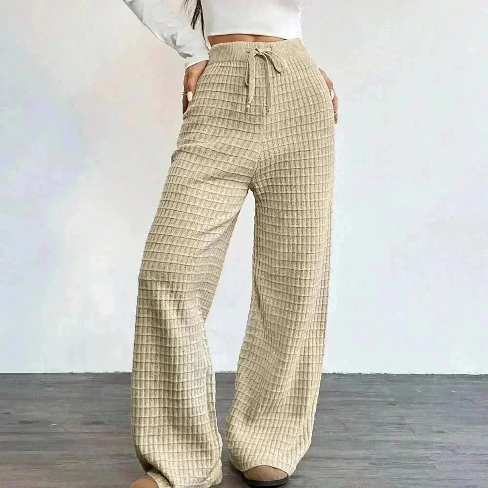 Khaki Casual Women's Flare Knitted Pants - Picture 1 of 6